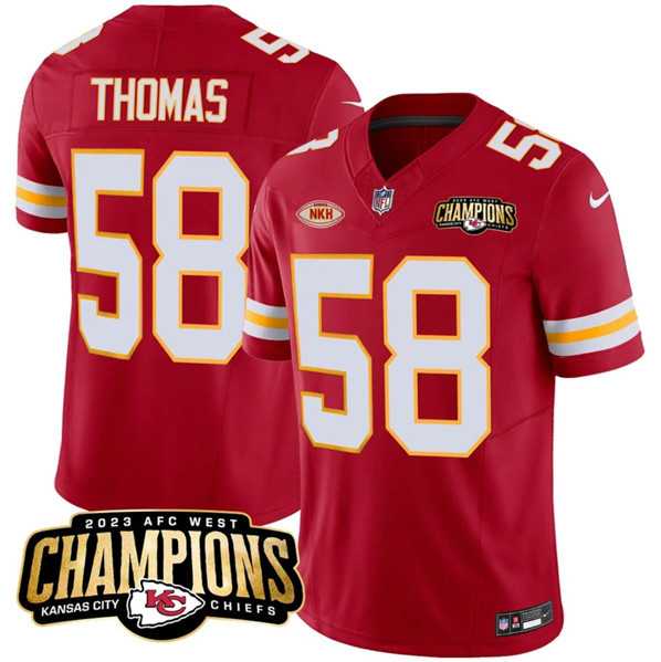 Men & Women & Youth Kansas City Chiefs #58 Derrick Thomas Red 2023 F.U.S.E. AFC West Champions With NKH Patch Vapor Untouchable Limited Jersey